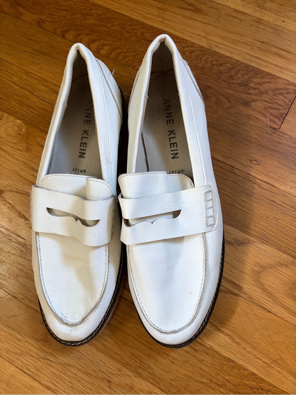 Anne Klein White Leather Penny Loafers - Men’s Slip-On Dress Shoes